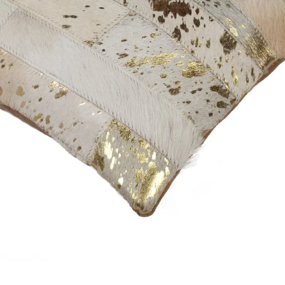 Natural Home Decor Torino Madrid Cowhide Pillow | 1-Piece | Natural/gold
